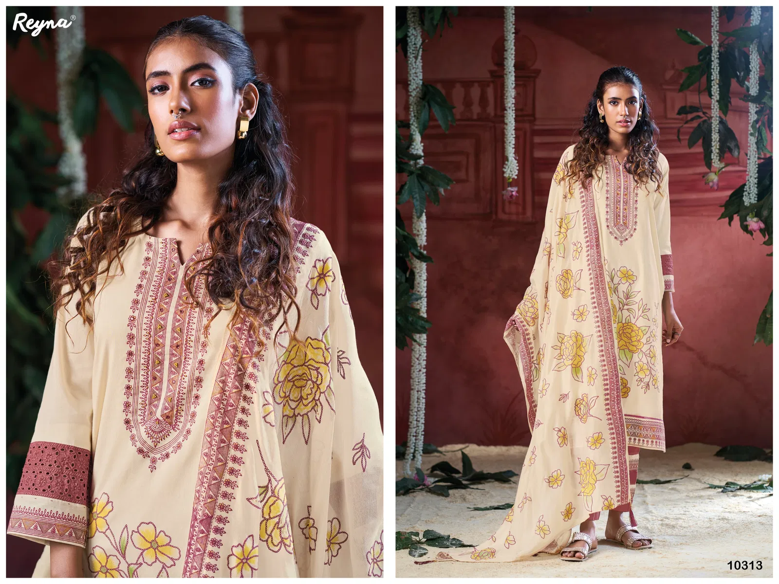 Jasmine By Reyna Cotton Printed Embroidery Dress Material Wholesale Online